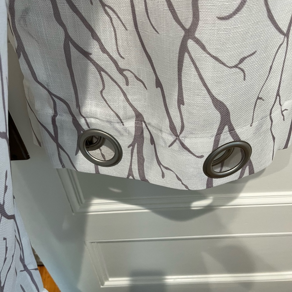 Linen blend grommet top curtain panel with branch design